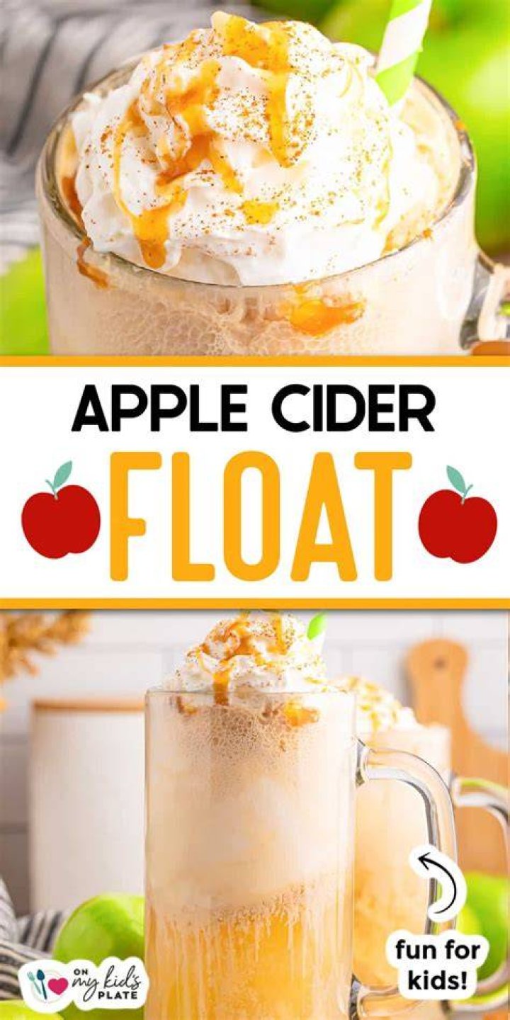 Apple cider float in a mason jar with caramel sauce. 