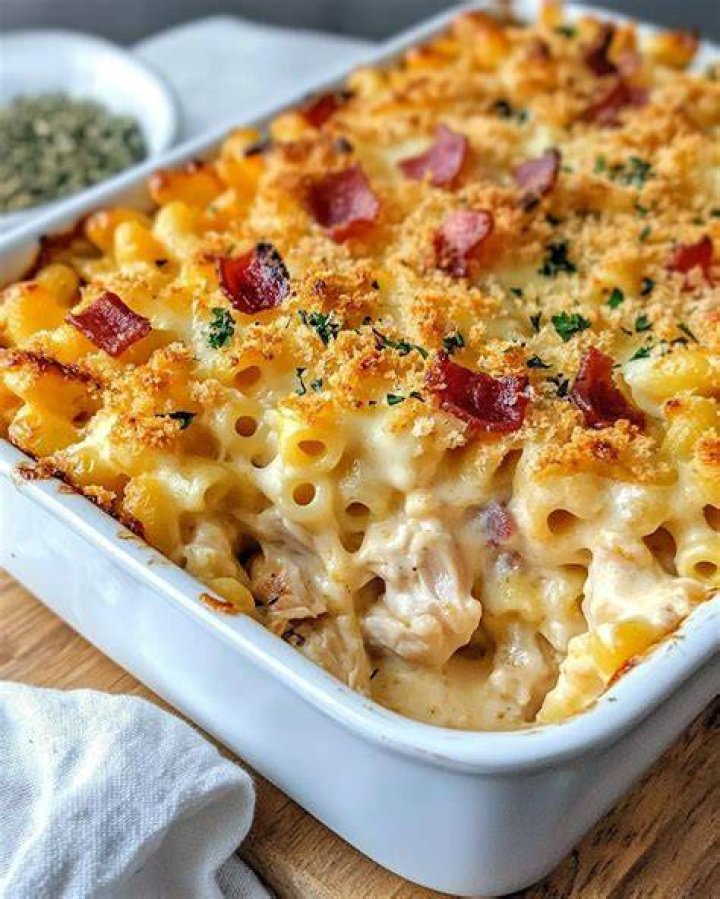 Close up of macaroni casserole.